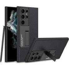 Delixa S22 Ultra Kılıf Siyah Litchi Kalmia Standlı Kapak Dayanıklı Darbe Karşıtı Koruyucu Tasarım ( S22 Ult