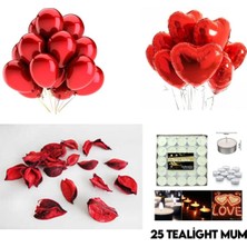 UltraMint Romantik Hediye Seti: Kuru Gül Yaprağı, Balon ve Beyaz Mumler