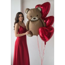 Baloncu Nene Büyük Ayıcık Folyo Kırmızı Kalp Balon Sevgili Süpriz Süs Doğum Günü Evlilik Teklifi
