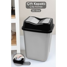 Pratik 30 Litre Çift Kapaklı Plastik Çöp Kovası - Ev, Ofis, Banyo, Mutfak