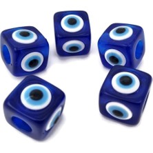 Be Beauty 24 Adet Akrilik Nazar Boncuğu 25 mm - Zar Şeklinde Makrome ve El Işi Için Dana Gözü Boncuk Seti