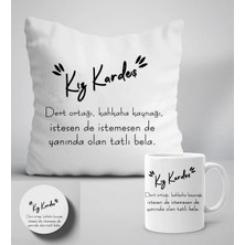 UltraMint Kız Kardeş Için Yazılı Hediyelik Yastık, Kupa ve Bardak Altlığı Seti