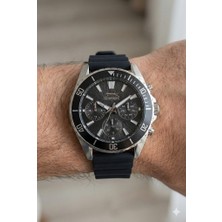Slazenger 44MM Gümüş Kasa, Siyah Silikon Kordon, Multifonksiyon, Spor Erkek Kol Saati