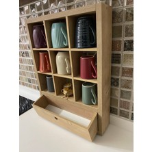 Ediz Ahşap 9 Gözlü Minimal Çekmeceli Mutfak Kahve Köşesi Rafı