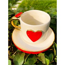 UltraMint El Yapımı 24 Ayar Altın Işlemeli Kalp Kabartmalı Türk Kahvesi Fincanı