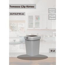 Pratik ve Şık Tezgah Üstü 8 Lt Temassız Çöp Kovası, Gri Renk