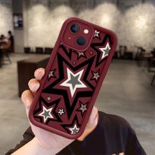Ucuc iPhone 14 Uyumlu Bordo Silikon Darbeye Dayanıklı Lens Korumalı Yıldız Deseni Kılıf