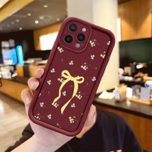 Ucuc iPhone 16 Pro Uyumlu Bordo Silikon Darbeye Dayanıklı Lens Korumalı Bow Deseni Kılıf