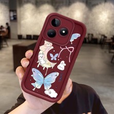 Ucuc Realme C53/C51/NOTE 50 Uyumlu Bordo Silikon Darbeye Dayanıklı Lens Korumalı Bow Deseni Kılıf