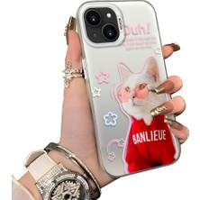 Ucuc iPhone 14 Uyumlu Silikon Kenar Sert Arka Anti Düşme Kılıfı Kedi Desenleri