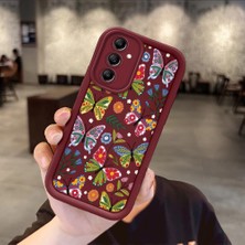 Ucuc Samsung Galaxy A14 Uyumlu Bordo Silikon Darbeye Dayanıklı Lens Korumalı Nostaljik Deseni Kılıf