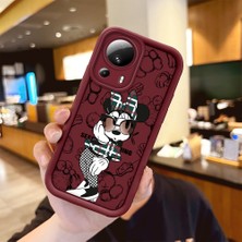 Ucuc Xiaomi 13 Lite Uyumlu Bordo Silikon Darbeye Dayanıklı Lens Korumalı Mickey Deseni Kılıfı