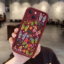 Ucuc iPhone 13 Uyumlu Bordo Silikon Darbeye Dayanıklı Lens Korumalı Nostaljik Deseni Kılıf