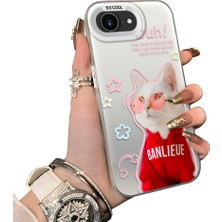 Ucuc iPhone 16E Uyumlu Silikon Kenar Sert Arka Anti Düşme Kılıfı Kedi Desenleri