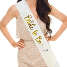 Miraxx Beyaz Üzeri Altın Italik Alyanslı Bride To Be Yazılı Simli Işıltılı Kuşak Kemer 10 cm Genişlik