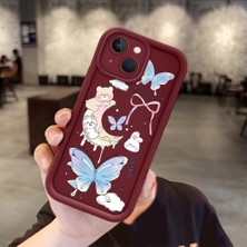Ucuc iPhone 15 Plus Uyumlu Bordo Silikon Darbeye Dayanıklı Lens Korumalı Bow Deseni Kılıf