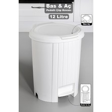 12 Litre Bas Aç Kapaklı Pedallı Çöp Kovası, Mutfak ve Banyo Için Beyaz