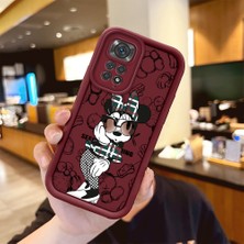 Ucuc Xiaomi Redmi Note 11/11S Uyumlu Bordo Silikon Darbeye Dayanıklı Lens Korumalı Mickey Deseni Kılıfı