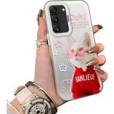 Ucuc Samsung Galaxy S22 Uyumlu Silikon Kenar Sert Arka Anti Düşme Kılıfı Kedi Desenleri