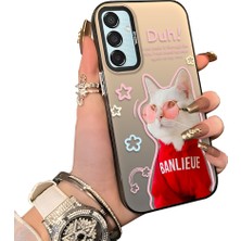 Ucuc Samsung Galaxy M15 Uyumlu Silikon Kenar Sert Arka Anti Düşme Kılıfı Kedi Desenleri