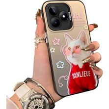 Ucuc Realme C53 Uyumlu Silikon Kenar Sert Arka Anti Düşme Kılıfı Kedi Desenleri