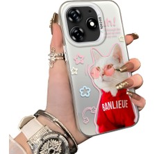 Ucuc Tecno Spark 10 Pro Uyumlu Silikon Kenar Sert Arka Anti Düşme Kılıfı Kedi Desenleri