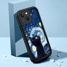 Ucuc iPhone 13 Uyumlu Silikon Malzeme Darbeye Dayanıklı Siyah Renkli Kılıf Kedi Deseni