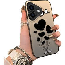 Ucuc iPhone 16 Uyumlu Kalp Balon Desenli Korumalı Silikon Telefon Kılıfı Kalp Balon