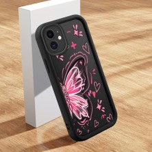 Ucuc iPhone 11 Uyumlu Silikon Malzeme Darbeye Dayanıklı Siyah Renkli Kılıf Kelebek Deseni