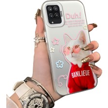 Ucuc Samsung Galaxy A12/M12 Uyumlu Silikon Kenar Sert Arka Anti Düşme Kılıfı Kedi Desenleri