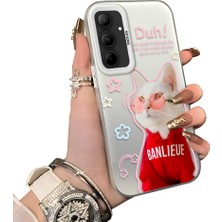 Ucuc Samsung Galaxy A35 Uyumlu Silikon Kenar Sert Arka Anti Düşme Kılıfı Kedi Desenleri
