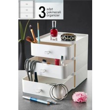UltraMint 3 Katlı Beyaz Masaüstü Organizer, Makyaj ve Aksesuar Saklama Kutusu