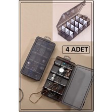 UltraMint Füme 4'lü 15 Bölmeli Takı Kutusu, Organizer ve Dikiş Kapağı ile Düzenleyici