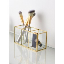 UltraMint Şık Cam Üç Bölmeli Fırçalık ve Makyaj Organizeri