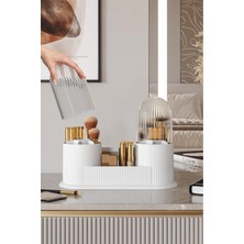 UltraMint Şeffaf Çok Bölmeli Kapaklı Makyaj Organizeri, Fırça Saklama Kapağıyla