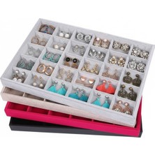 UltraMint Yerli Üretim Süet Kumaş Çekmece Içi Takı Standı, 24 Bölmeli, Gri Renk