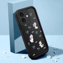 Ucuc iPhone 16 Uyumlu Silikon Malzeme Darbeye Dayanıklı Siyah Renkli Kötüğ Deseni Kılıf