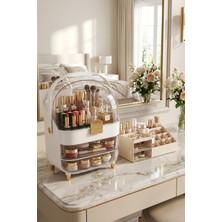 UltraMint Şeffaf Çok Bölmeli Beyaz Makyaj ve Kozmetik Organizeri, Iki Çekmeceli