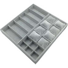 UltraMint Ahşap Yüzük, Saat ve Takı Standı, Süet Gri Kaplama, 36-38CM