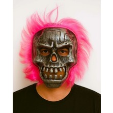 Eco Port Wild Skull - Gümüş Kafatası Pembe Saçlı Iskelet Maske