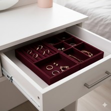 UltraMint Şık Bordo Süet Çekmece Içi Takı Organizer Seti, Yüzük, Küpe ve Kolye Düzenleyici