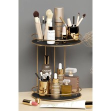 UltraMint Altın Kaplama Yuvarlak 2 Katlı Organizer Tepsi Kozmetik ve Takı Düzenleyici