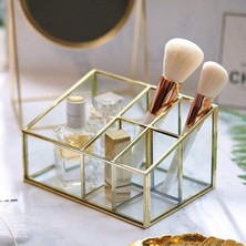 UltraMint Şık 5 Bölmeli Cam Makyaj Organizer, Vernikli Pirinç ve Ayna Taban