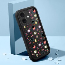 Ucuc iPhone 16 Uyumlu Silikon Malzeme Darbeye Dayanıklı Siyah Renkli Sevimli Desen Kılıf