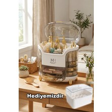 UltraMint Çok Bölmeli Beyaz ve Şeffaf Kozmetik Organizer, Gold Ayaklı