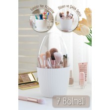 UltraMint 7 Bölmeli Beyaz Makyaj Organizeri, Fanus Kapaklı, Şık ve Pratik Tasarım