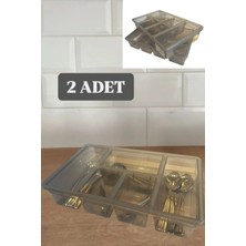 UltraMint 2'li Füme Luna 5 Bölmeli Çekmece Içi Düzenleyici ve Kapaklı Kaşık, Çatal, Bıçak Organizer