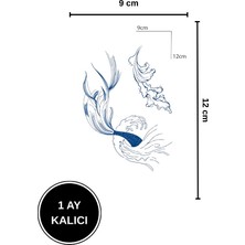 Zurafa Shop 1 Ay Kalıcı Deniz Kızı Kuyruğu ve Dalga Figürlü Kararan Geçici Dövme (9x12 cm)