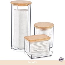 UltraMint Ahşap Görünümlü 3'lü Makyaj Organizer Seti, Şık Plastik Düzenleyici