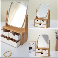 UltraMint Bambu 3 Çekmeceli Aynalı Makyaj ve Takı Organizer